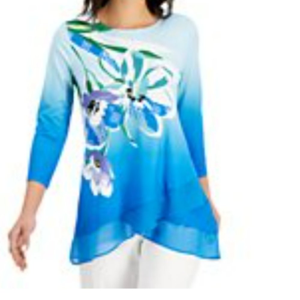 JM Collection Top Blouse Size XL Shades of Blue NWT